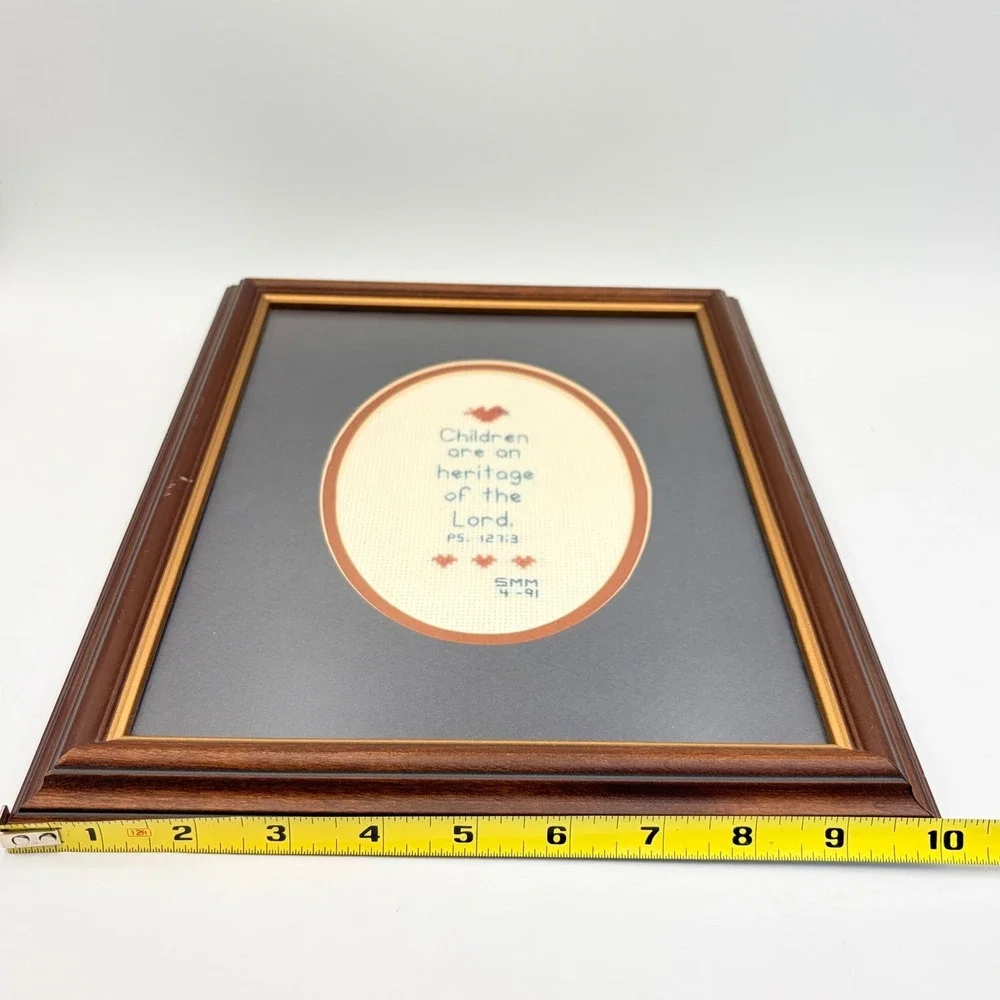 Vintage 1991 Psalm 127:3 Cross Stitch Framed Bible Verse Religious Wall Art 9x11